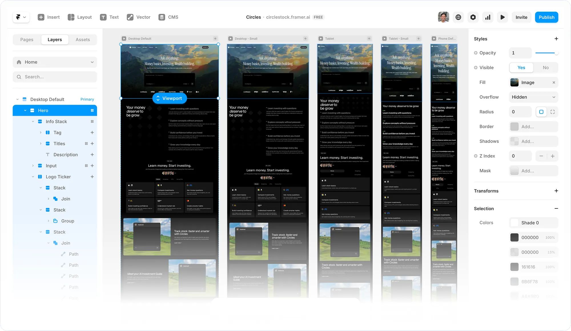Circlestock supporting marketing layout